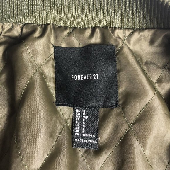 Forever 21 Bomber Jacket Military Olive Green Coat Full Zip Size Small S a41 - Picture 3 of 6